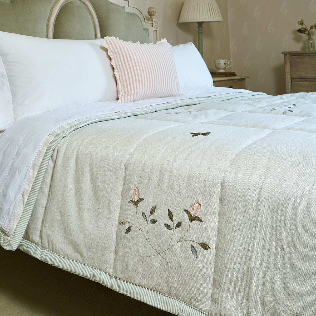 Rose &amp; Foxglove Sea Blue Cotton Quilt