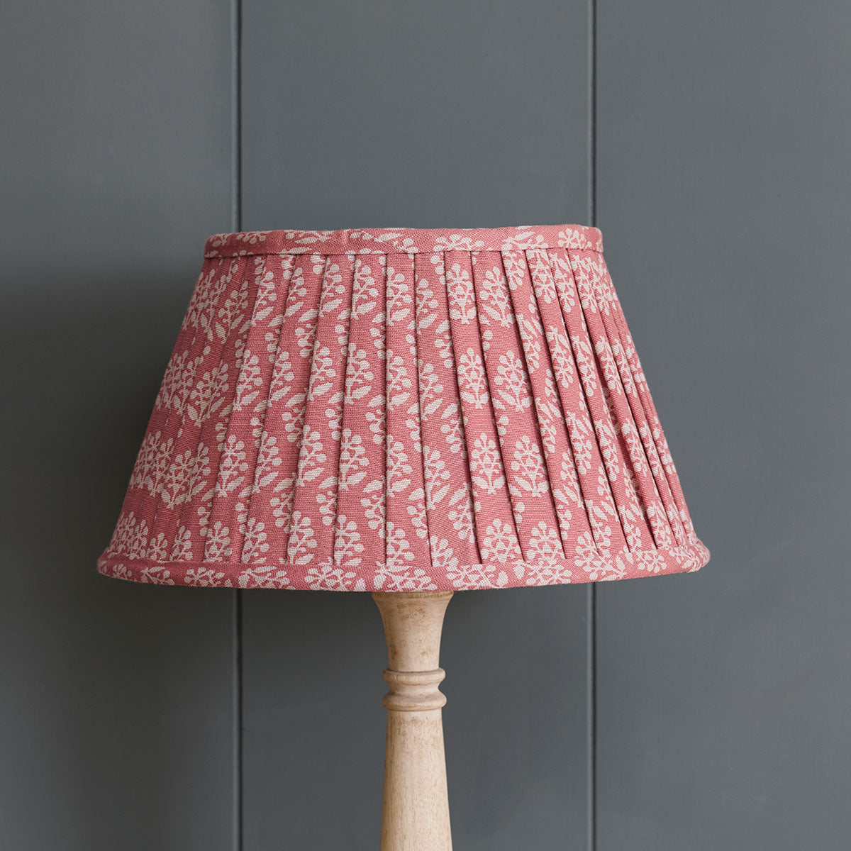 Rose Sprig pleated linen lampshade on a turned wooden base
