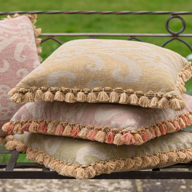 Saffron Sacha Rustic Linen Cushion with Tassels