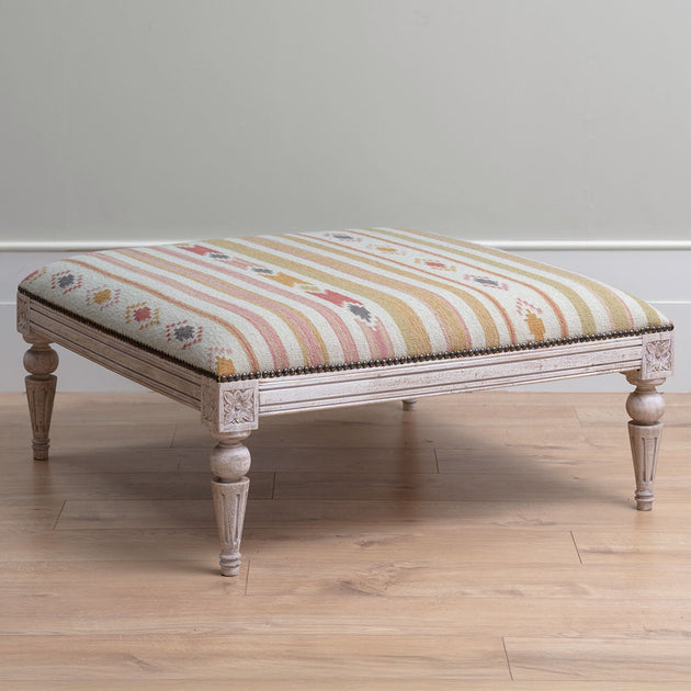 Carved Square Kilim Footstool