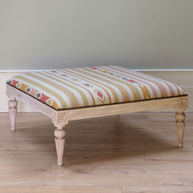Saffron Andalusia Carved Square Kilim Footstool