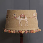 Embroidered Saffron Camels Lampshade with Tassels 14"