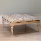 Carved Square Kilim Footstool - Saffron Olive Stripe