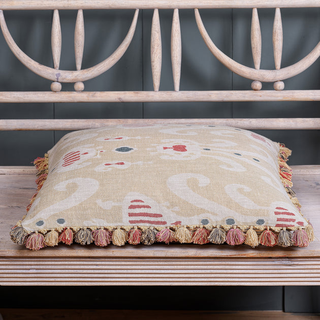 Saffron Natasha Rustic Linen Cushion with Tassels - SALE