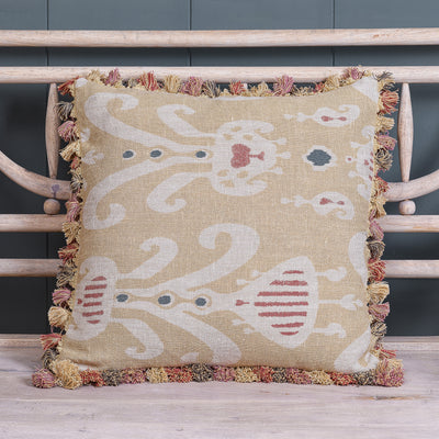Saffron Natasha Rustic Linen Cushion with Tassels - SALE