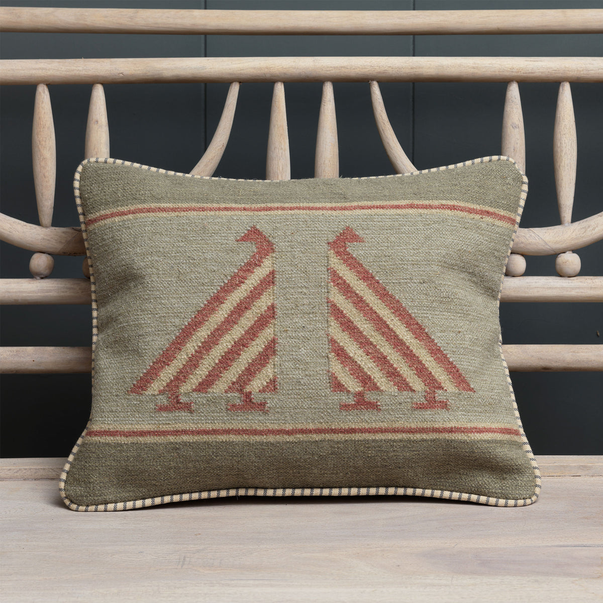 Smokey Blue Indian Bird Kilim Cushion