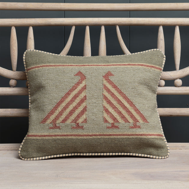 Smokey Blue Indian Bird Kilim Cushion