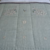 Azure Blue Embroidered Peacocks Linen Quilt - King Size