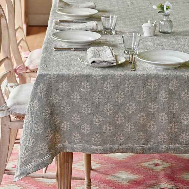 Smokey Blue Megha Rustic Linen Tablecloth - Large