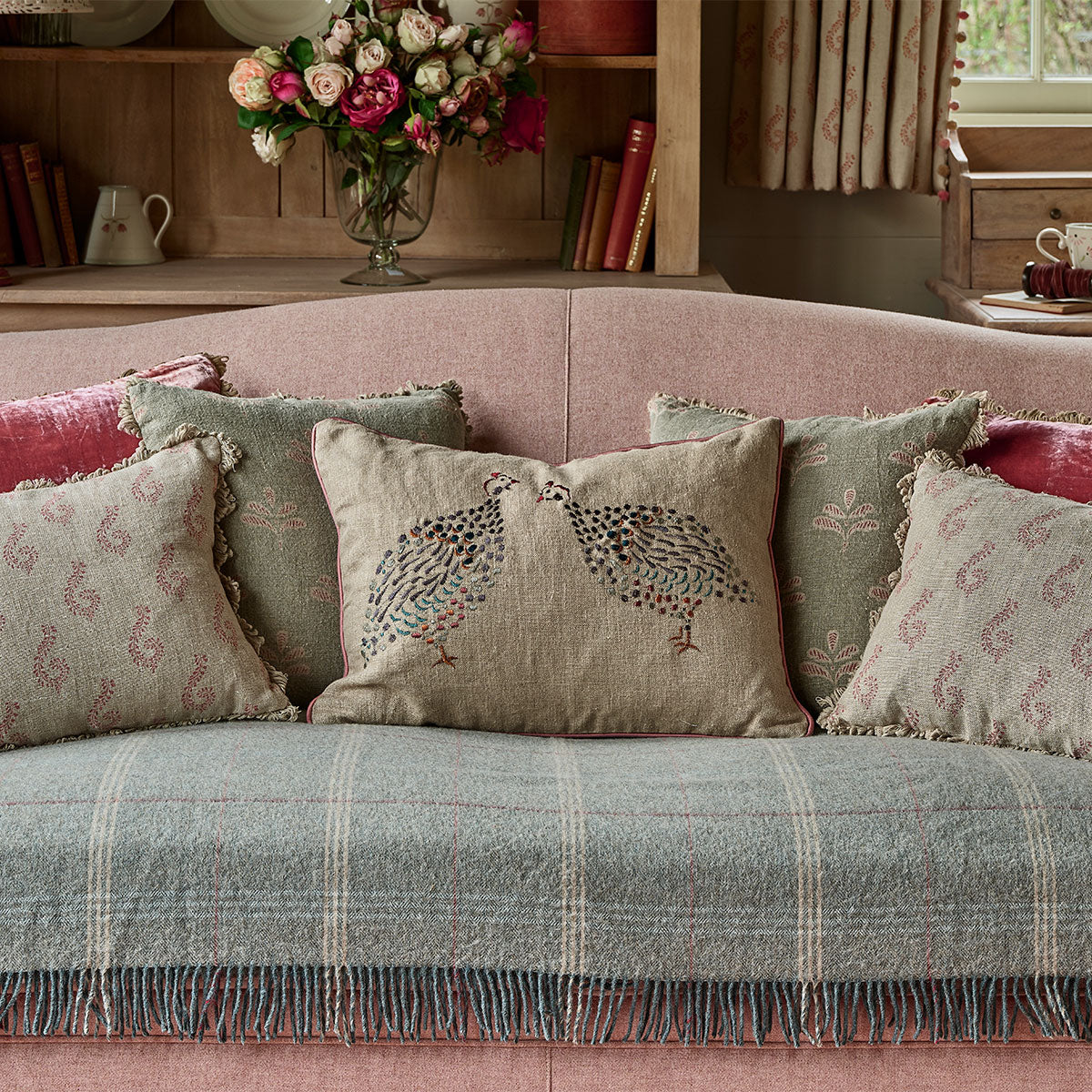 Smokey Blue Reverse Leaf Rustic Linen Cushion