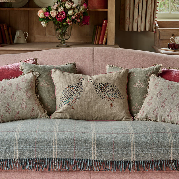 Smokey Blue Reverse Leaf Rustic Linen Cushion