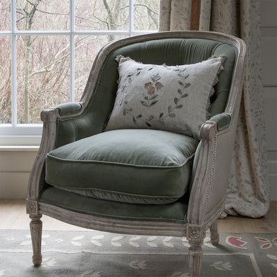 Large Buttoned Smokey Green Velvet Library Chair