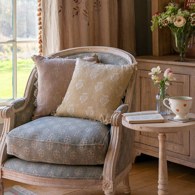 Dusky Pink Reverse Pomegranate Rustic Linen Cushion