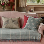 Summer Blue Reverse Leaf Rustic Linen Cushion