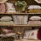Embroidered Summer Nisha Rustic Linen Cushion