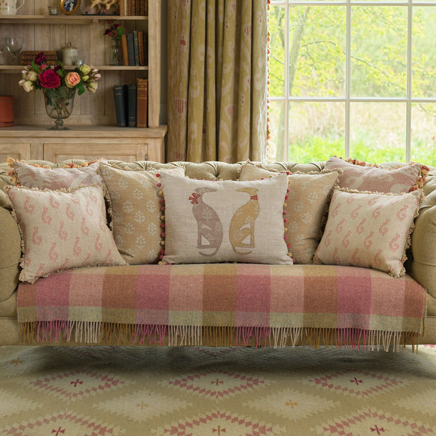 Embroidered Summer Nisha Rustic Linen Cushion