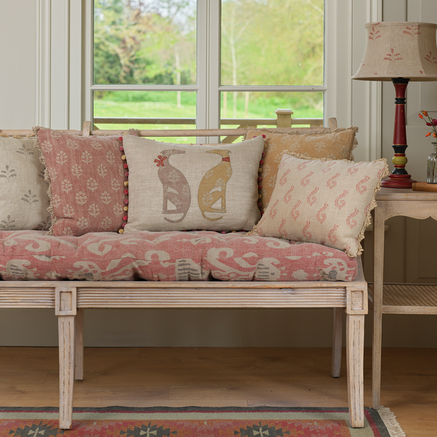 Embroidered Summer Nisha Rustic Linen Cushion