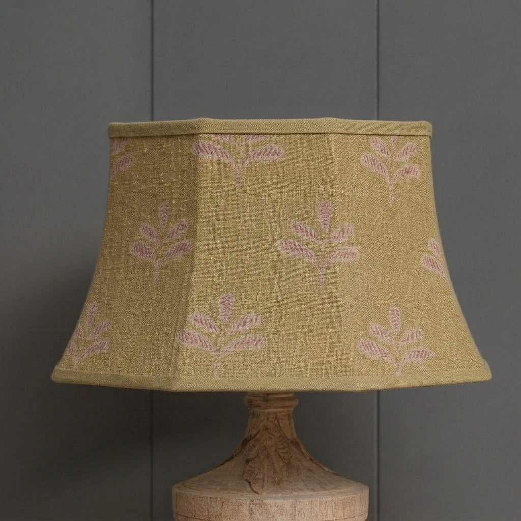 Summer Green Reverse Leaf Framed Linen Lampshade