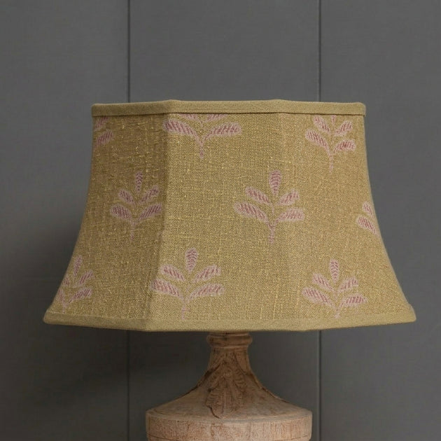 Summer Green Reverse Leaf Framed Linen Lampshade