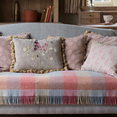 Sweet Peas on Blue Megha Cushion with Tassels