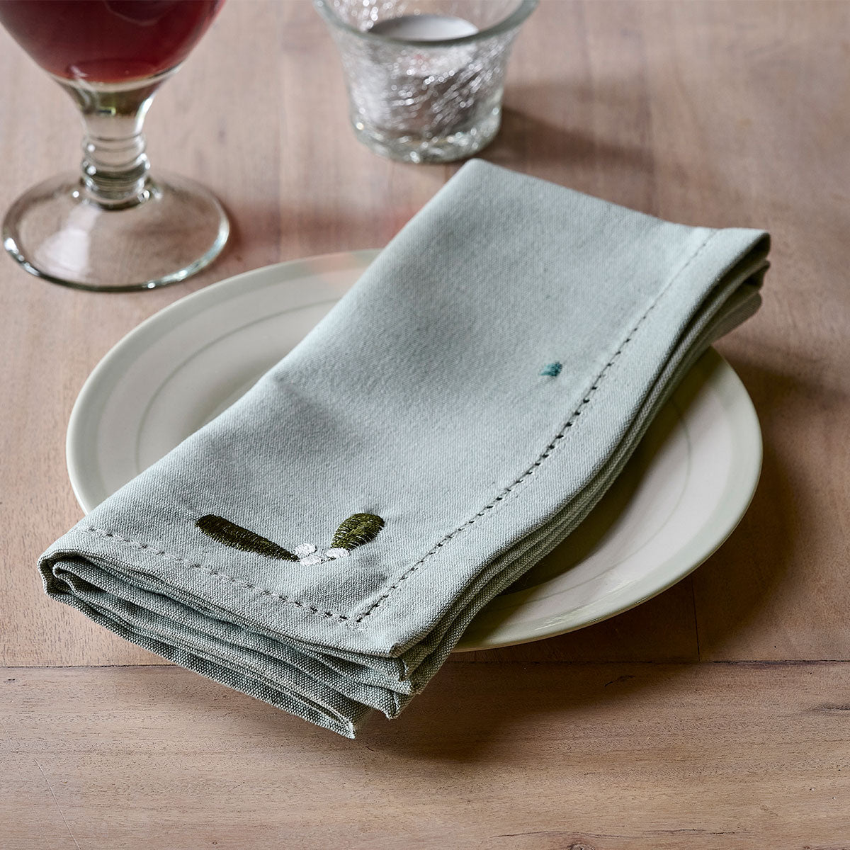 Christmas Mistletoe Napkins - Duck Egg (set of 4)