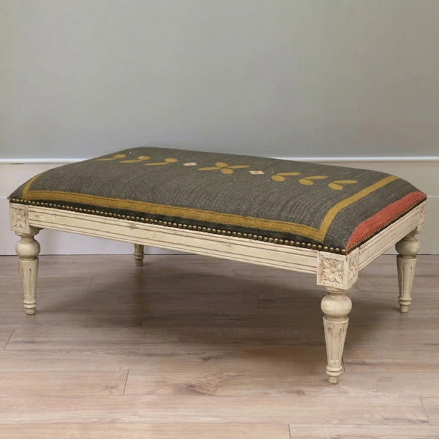 Sample Carved Kilim Footstool - Tulip