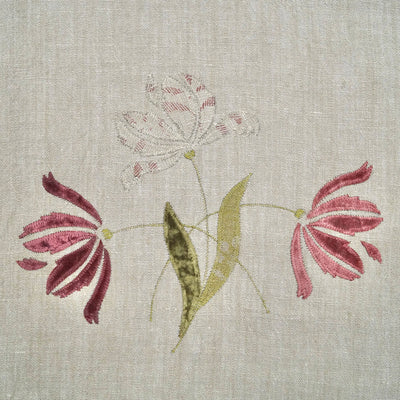Parrot Tulips Embroidered Rustic Linen 3m Panel - 152