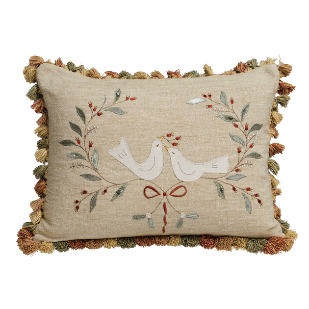 Two Turtle Doves Cushion with Tassels