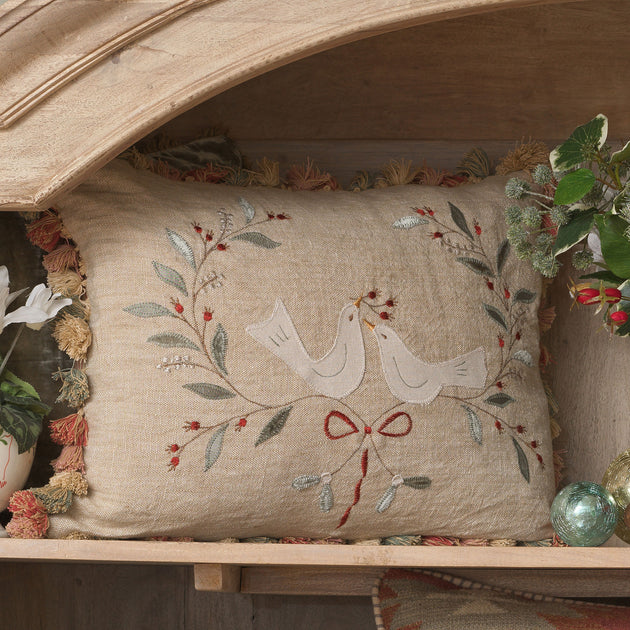 Two Turtle Doves Cushion with Tassels