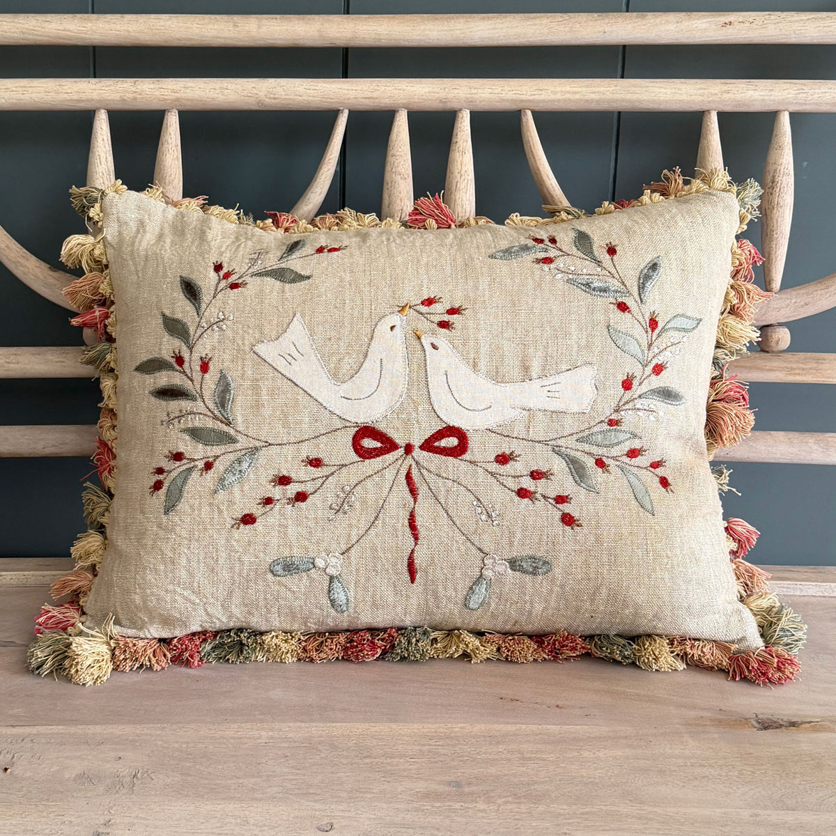 Two Turtle Doves Cushion with Tassels