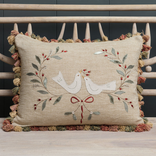 Two Turtle Doves Cushion with Tassels