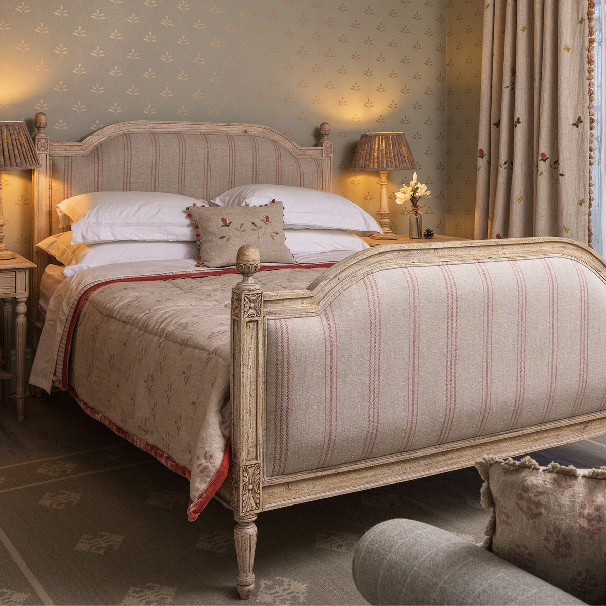 Ex-Display - Upholstered King Size Full Bed in Red Hartford Stripe