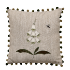 White Foxglove on Rustic Linen with Pompoms