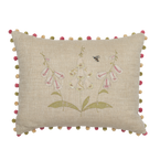 Embroidered White Foxgloves Rustic Linen Cushion