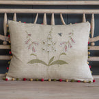 Embroidered White Foxgloves Rustic Linen Cushion