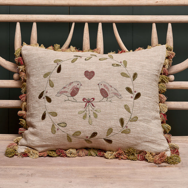 Winter Lovebirds Cushion with Tassels