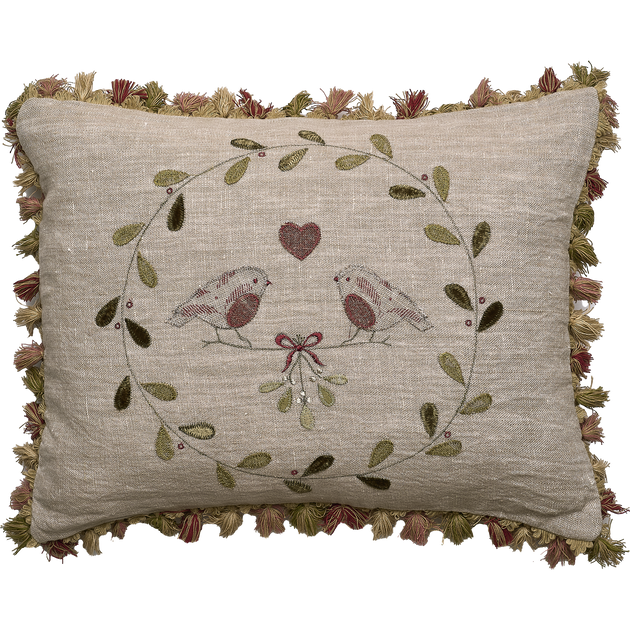 Winter Robins Cushion with Tassels