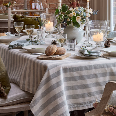 Slate Wide Stripe Tablecloth