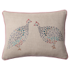 Guinea Fowl Pair Embroidered Linen Cushion