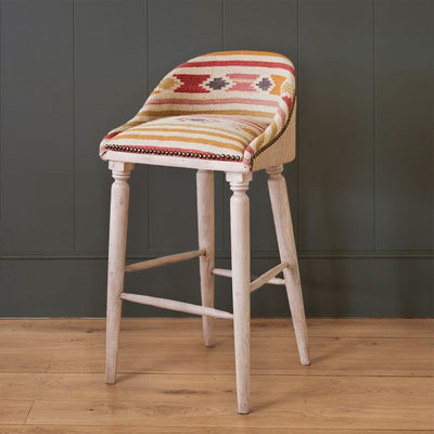 Saffron Stripe Kilim Upholstered Bar Stool