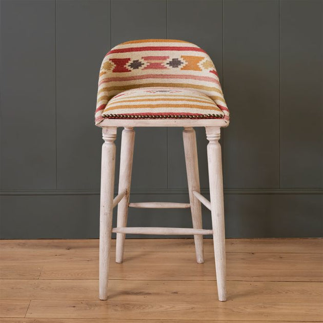 Saffron Stripe Kilim Upholstered Bar Stool