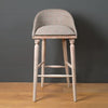 Grey Red Check Wool Upholstered Bar Stool