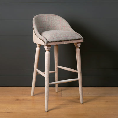 Grey Red Check Wool Upholstered Bar Stool