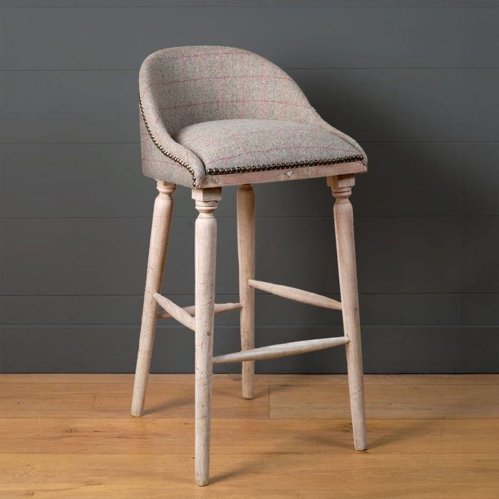 Grey Red Check Wool Upholstered Bar Stool | Susie Watson Designs