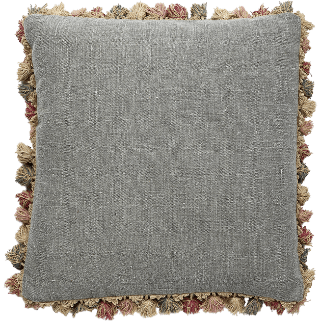 Smokey Blue Rustic Linen Cushion With Tassels