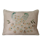 Embroidered Peacock Pair Linen Cushion