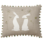 Embroidered Summer Hares Linen Cushion