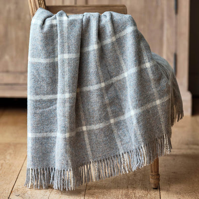 Highland Blue Ivory Shetland Wool Throw