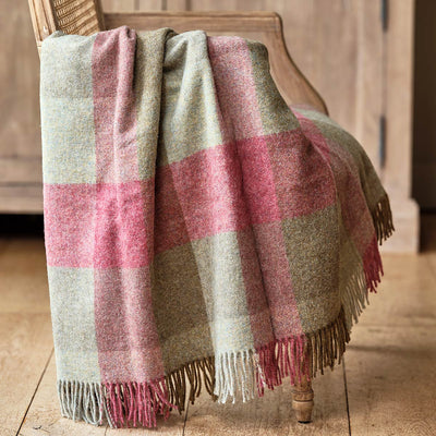 Rose Sage Harlequin Shetland Wool Throw