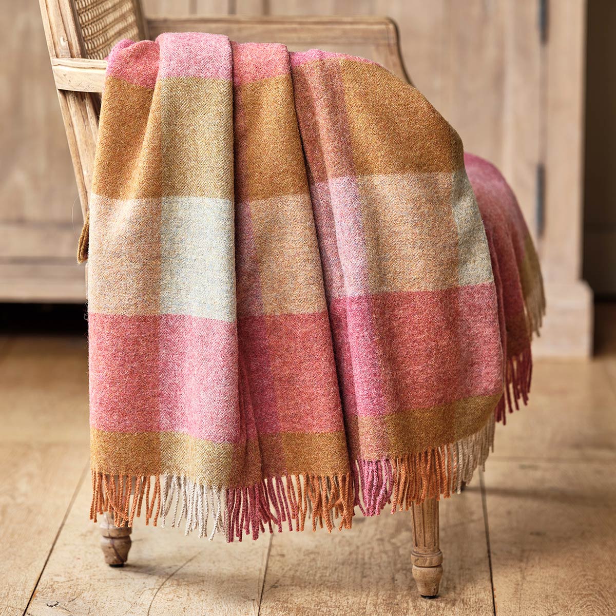 Rose Gold Harlequin Shetland Wool Throw
